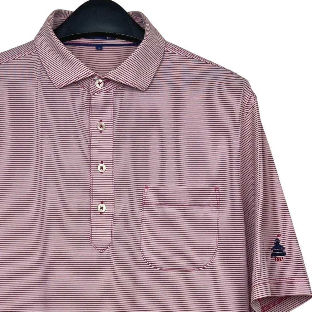 Stitch Golf Mens M Performance Polo‎ Red White Striped Shirt 1921 Lighthouse